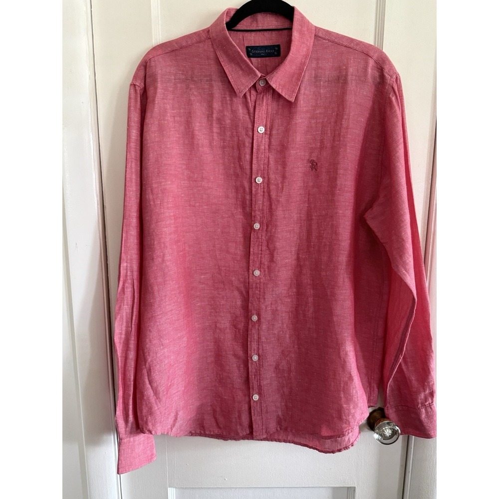 Stefano Ricci Mens XXL Red Linen Button Up Shirt SR logo Made in Italy $800